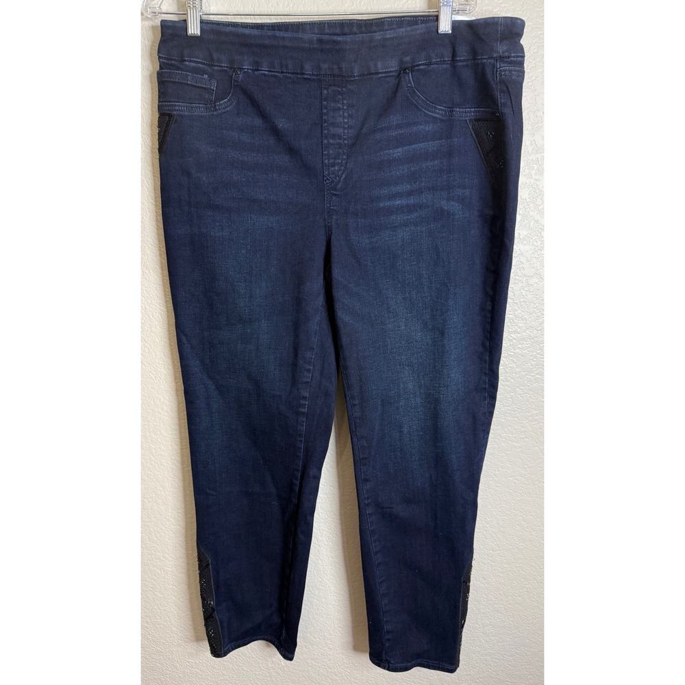 Chicos Womens 3R US 16R Blue Pull On Jegging Ankle Beaded Sequin Denim Pants
